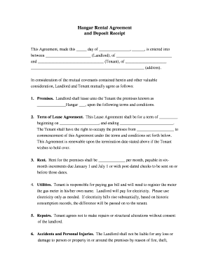 Hangar Rental Agreement and Deposit Receipt