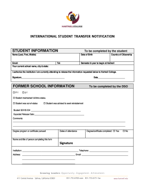 International Student Transfer Notification