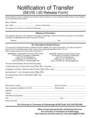 SEVIS I-20 Release Form