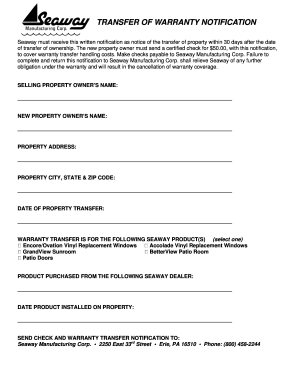 Seaway Warranty Transfer Notification
