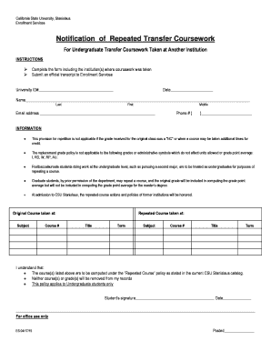 California State University Notification of Repeated Transfer Coursework