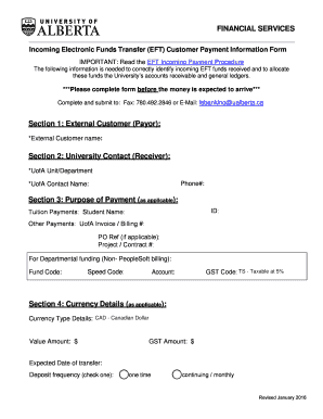 University EFT Payment Information Form