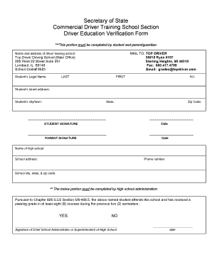 Illinois Driver Education Verification Form