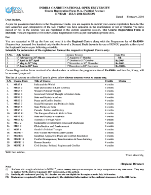 Course Registration Form MA Political Science