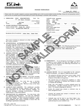 Animal Addendum to Lease Agreement