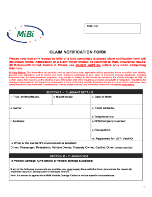 CLAIM NOTIFICATION FORM - MIBI - mibi