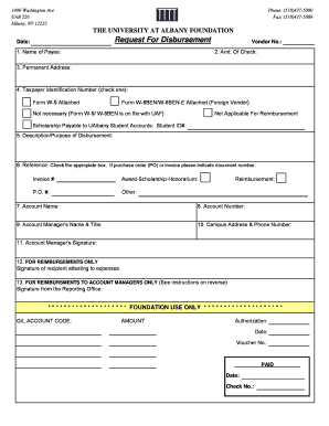 University at Albany Request for Disbursement Form