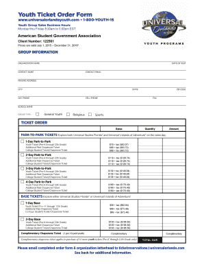 Universal Orlando Youth Ticket Order Form