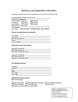 BeAScout.org Unit Registration Form