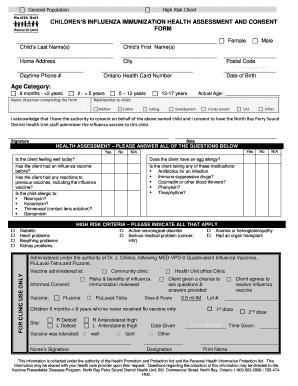 Children’s Influenza Immunization Health Assessment and Consent Form