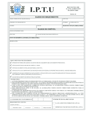 Formulário de Revisão de Lançamento de IPTU