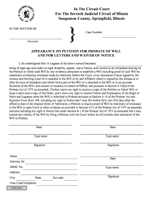 Illinois Probate Waiver of Notice