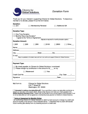 Citizens for Global Solutions Donation Form