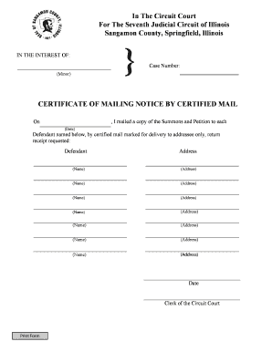 Certificate of Mailing Notice