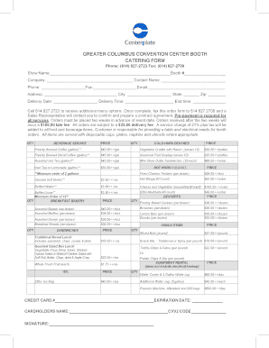 Greater Columbus Convention Center Booth Catering Form