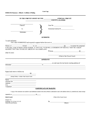Illinois Circuit Court Summons Form 109-B
