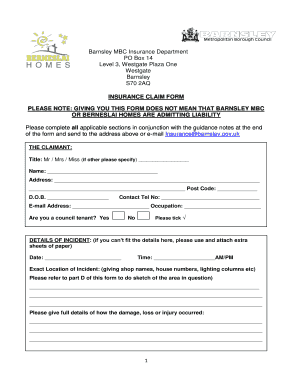 Barnsley MBC Insurance Claim Form