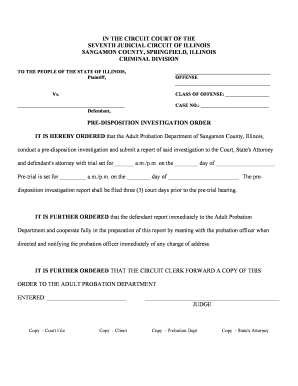 Illinois Pre-Disposition Investigation Order