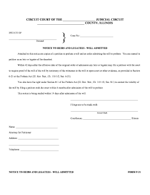 Notice to Heirs and Legatees - Will Admitted