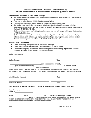 Fountain Hills High School Offcampus Lunch Permission Slip - hs fountainhillsschools