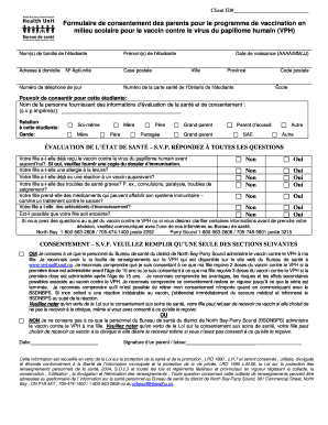 Formulaire de consentement des parents pour le programme de vaccination en milieu scolaire pour le vaccin contre le virus du papillome humain (VPH)
