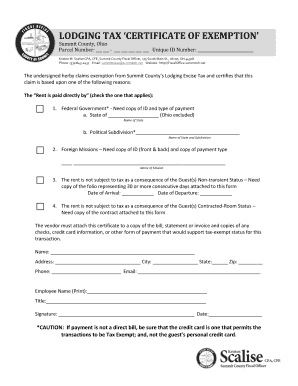 Summit County Lodging Tax Exemption Certificate