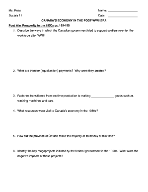 Canada's Economy Post-WWII Study Guide