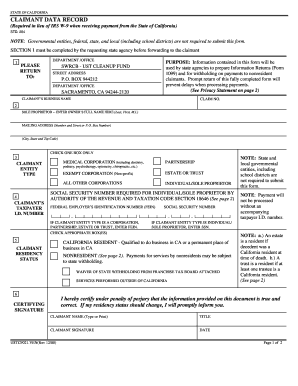 California Claimant Data Record