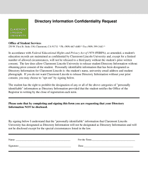 Directory Information Confidentiality Request