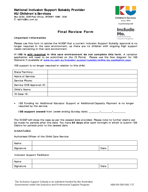 Final Review Form for Inclusion Support Subsidy