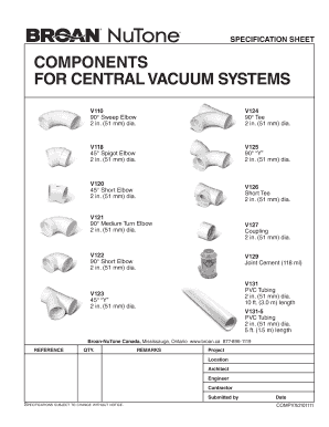 Central Vacuum System Components Specification Sheet