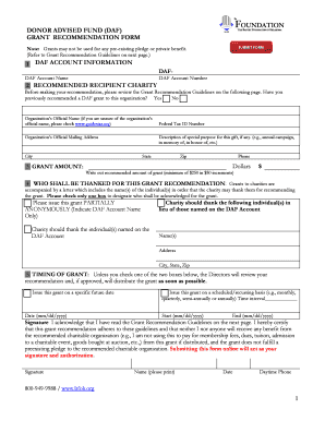 Donor Advised Fund Grant Recommendation Form