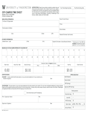 University of Washington Work Study Time Sheet