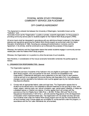 Federal Work Study Off-Campus Agreement