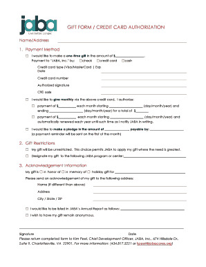 Gift Form Credit Card Authorization