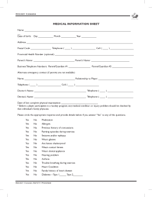 Hockey Canada Medical Information Sheet