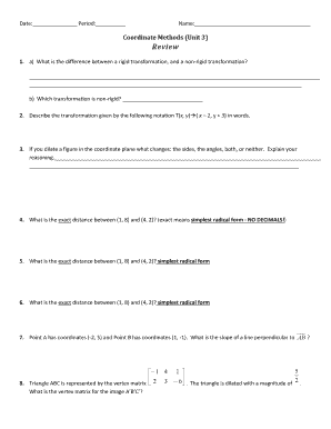 Coordinate Methods Review Worksheet