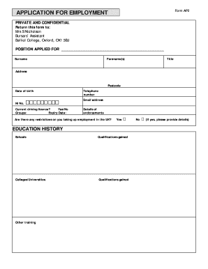 UK Employment Application Form
