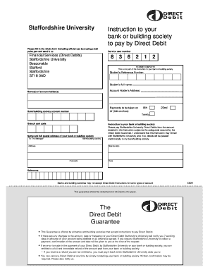 Staffordshire University Direct Debit Instruction Form
