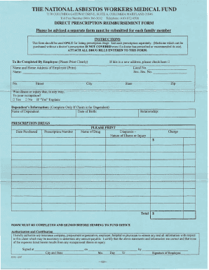 National Asbestos Workers Medical Fund Prescription Reimbursement Form