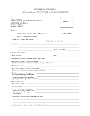 University of Mumbai Job Application Form