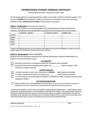 International Student Financial Certificate