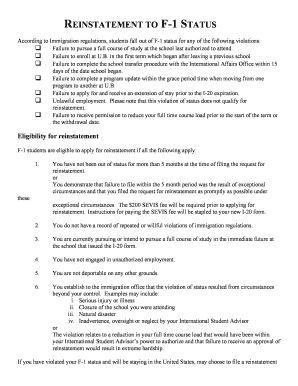 F-1 Status Reinstatement Application