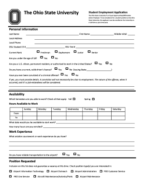 Ohio State University Student Employment Application