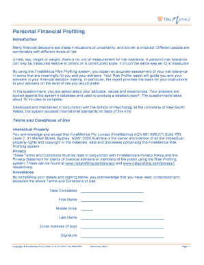 Personal Financial Profiling Questionnaire