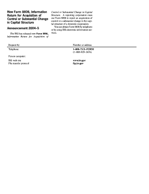 Form 8806 Information Return for Acquisition of Control or Substantial Change in Capital Structure