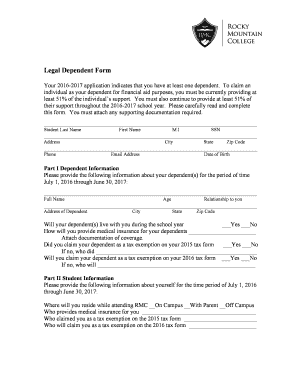2016-2017 Legal Dependent Form