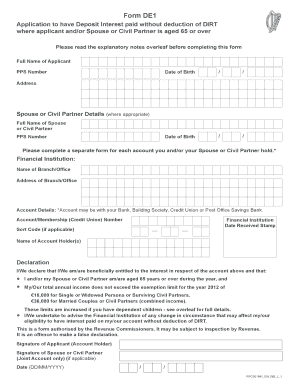 Form DE1 Application for DIRT Exemption