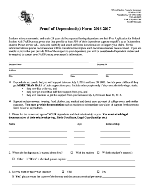 Proof of Dependent Form 2016-2017