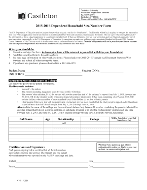 2015-2016 Dependent Household Size Form
